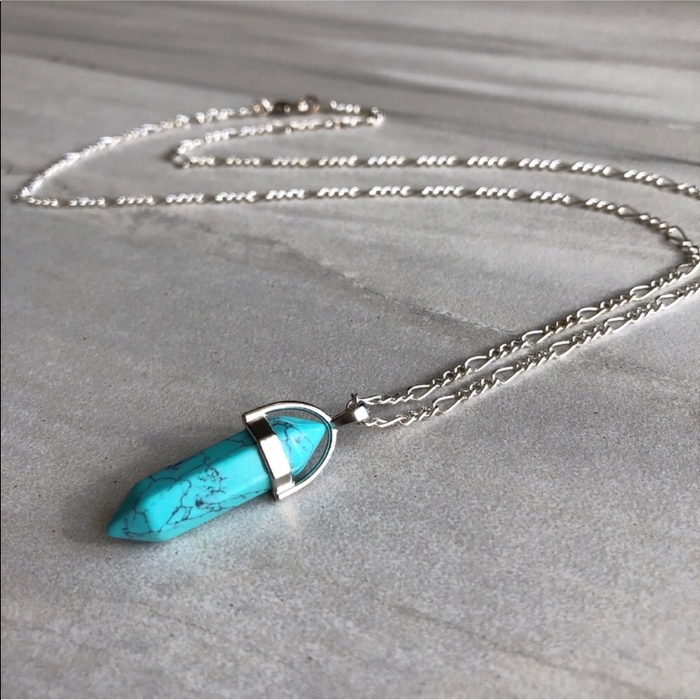 Blue Howlite Turquoise Silver Boho Necklace